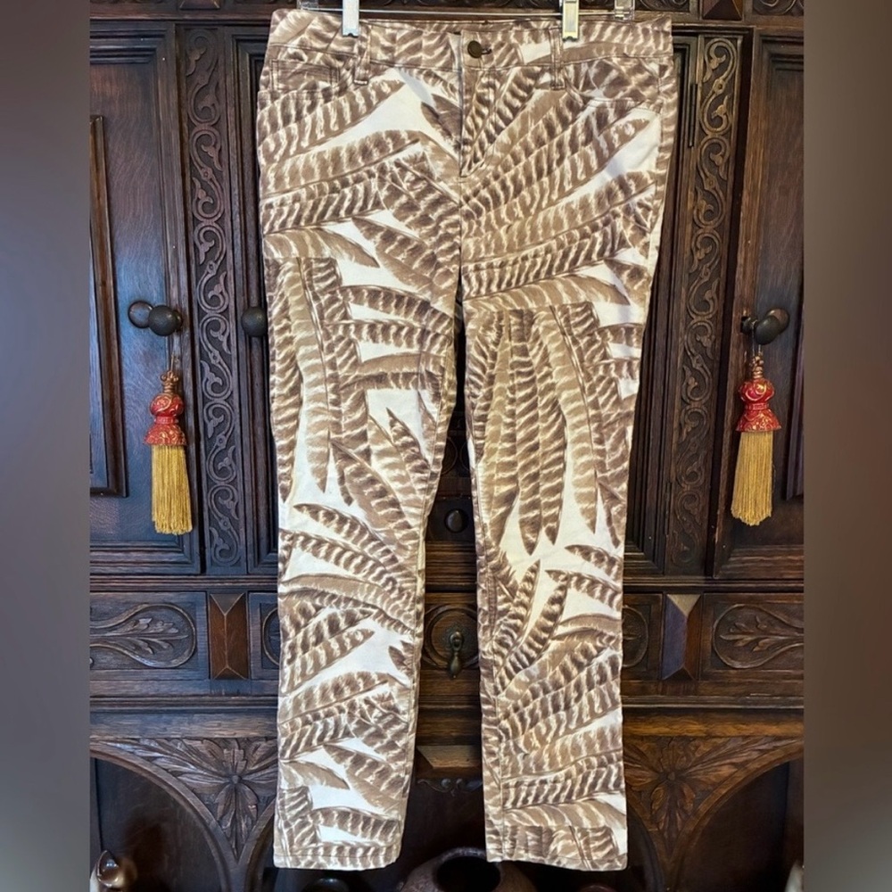 Ralph Lauren Petite Palm Leaf Pants 8P | Stretch Straight Leg Neutral Spring - Picture 4 of 7